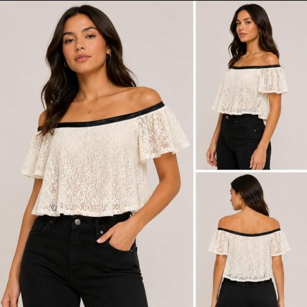 Kimchi-blue Women's Cream and White Crop-top